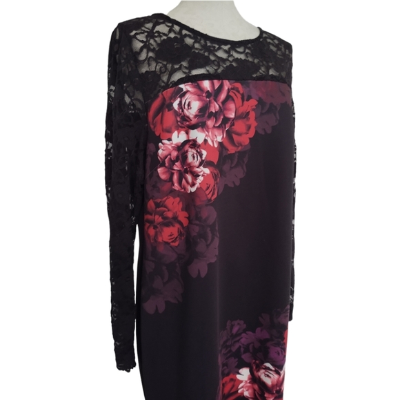 Thalia Sodi Dress Floral Scuba Sheath Black Lace Long Sleeves & Hem Size XL - Picture 3 of 14